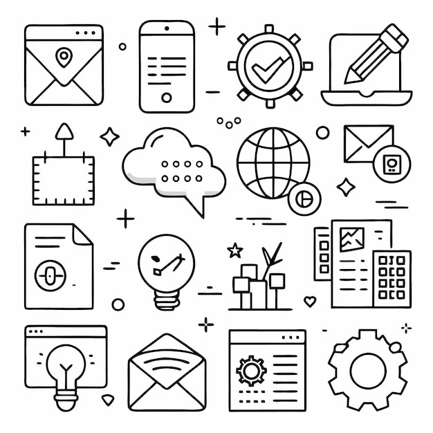 Set of line icons related to online marketing and website development