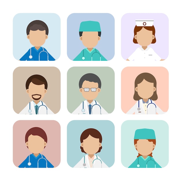 Set of medical staff character avatars vector illustration