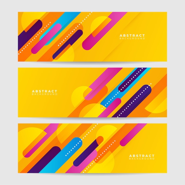 Set of Memphis abstract yellow colorful wide banner design background