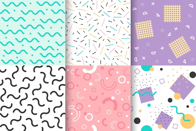 Set of Memphis seamless pattern with Geometric element