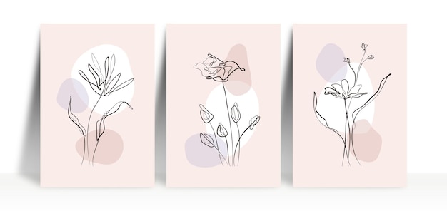 Set Of Minimalist Continuous Line Blooming Flower