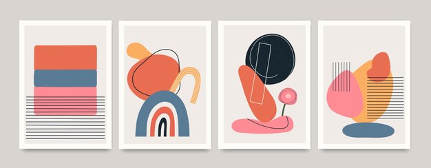 Set of minimalistic geometric art posters with elements of geometric shapes and lines Modern contemporary creative trendy abstract templates vector illustration