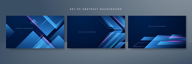Set of modern digital business technology dark blue abstract design background with lines waves speed lights motion data concept science element cyberspace shapes and connection lines
