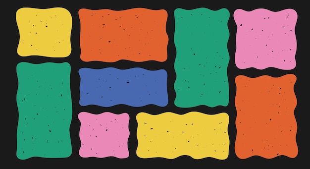 Set of multicolored curve rectangle shape with texture Drawing organic blank background Color wavy bubble blobs Textbox in doodle and hand drawn style