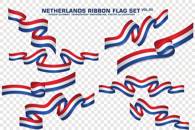 set of netherlands ribbon flag design element 3d on a transparent background vector illustration