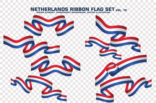 Set of Netherlands Ribbon flag design element 3D on a transparent background vector illustration