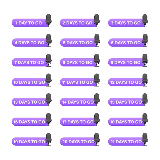 set of number days to go with microphone on white background. vector illustration