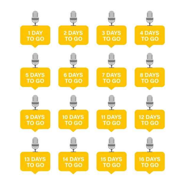set of number days to go with microphone on white background. vector illustration