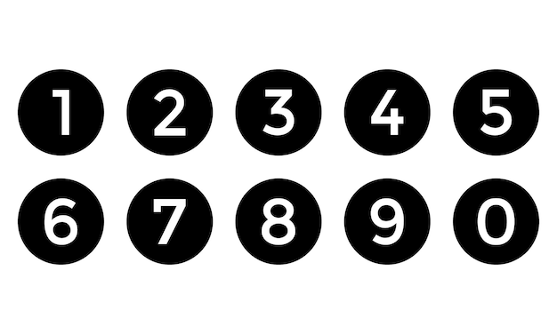 Set of Numbers 1-0 in Black Circles