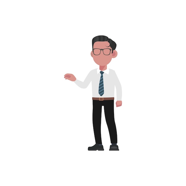 set of office worker poses in white coats and black trousers corporate