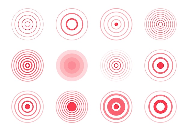 set of pain red circles isolated on white background the symbol of pain on the body and joints vector illustrationxa