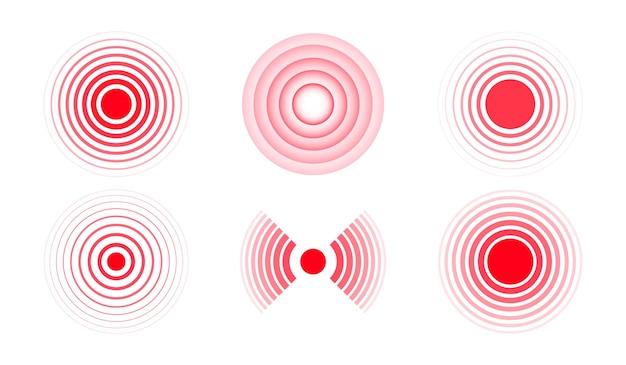 set of pain red circles red rings pain place localization sign and pain spots
