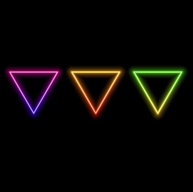 Set of pink blue redpurple green light up neon triangle photo frames Signal of the game Abstract