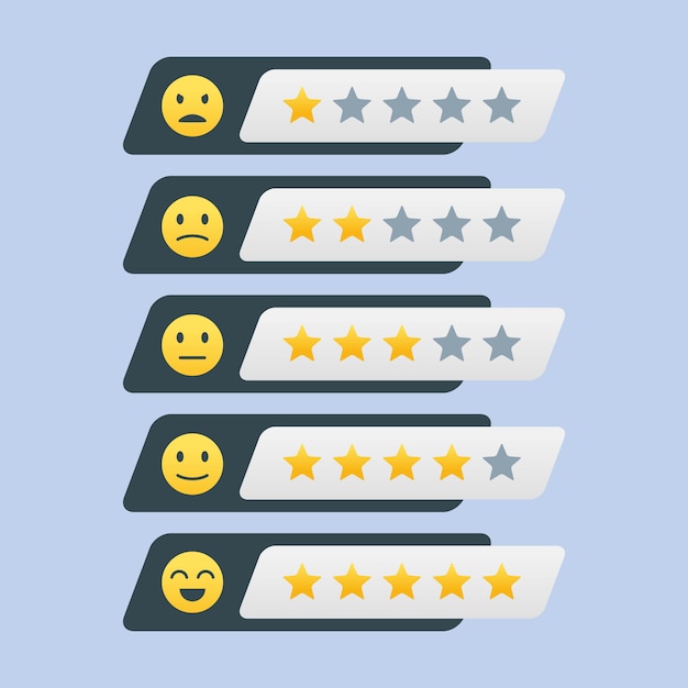 set of rating stars with emoticon satisfaction