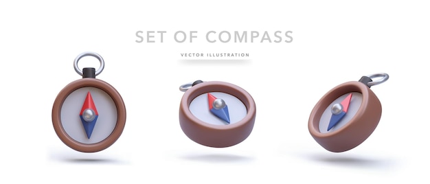 Set of realistic compass isolated on white background Vector illustration