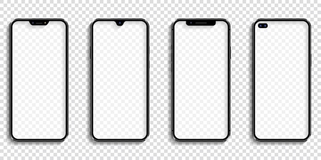 Set of realistic mobile phones with transparent screens