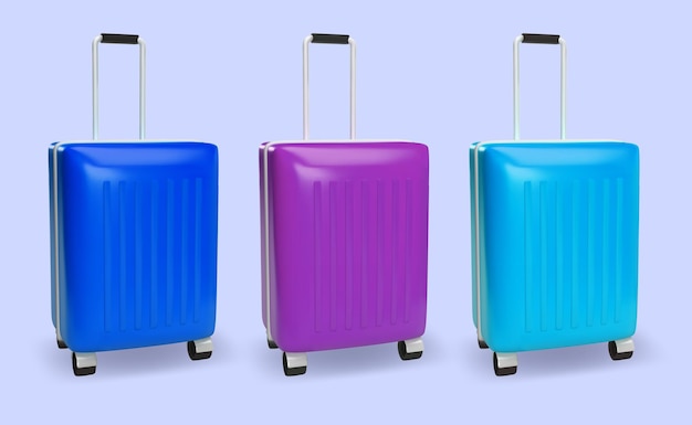 set of realistic suitcases tourism design element vector render in plastic cartoon style
