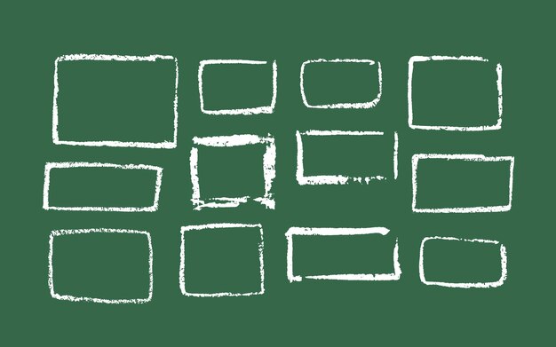 Set of rectangular and square frames in grunge style Square borders drawn in black charcoal or ink