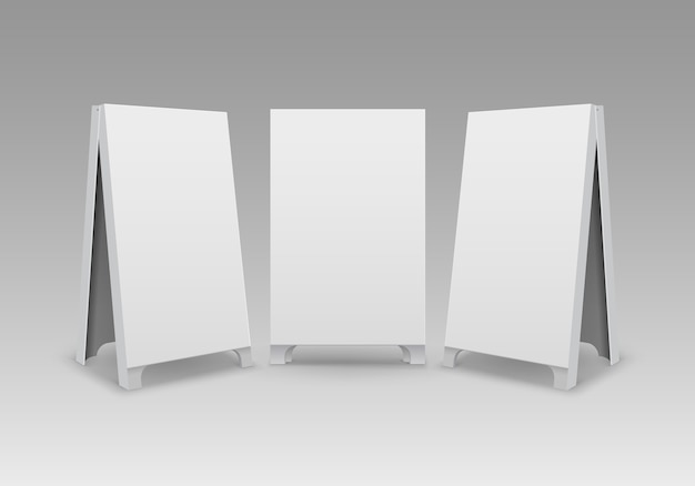 Set of Rectangular Empty Blank Advertising Street Handheld Sandwich Stands Sidewalk Signs Isolated on Background