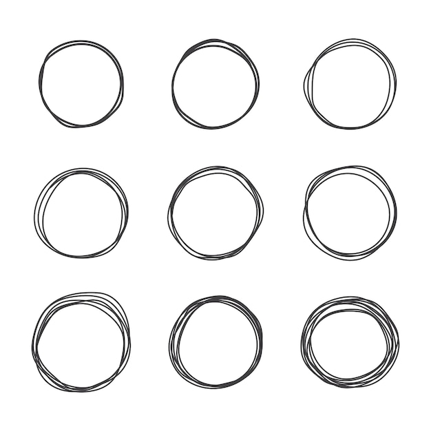 Set of round shape design elements Abstract doodle doodles frames isolated on white background