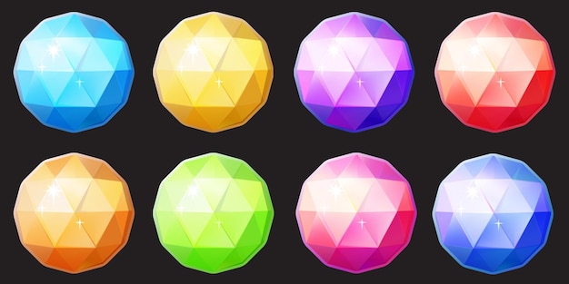 Set of round shaped gems in various colors
