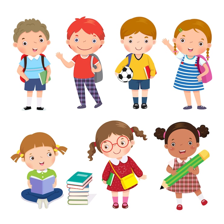 Vektori set of school kids isolated on white