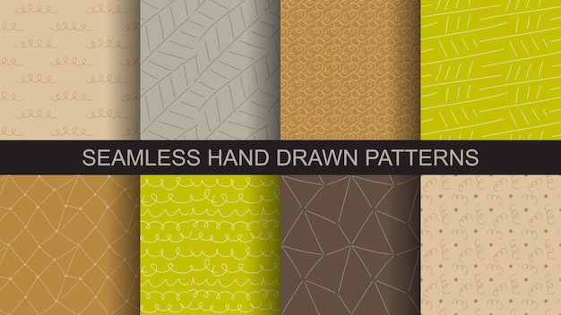 Set of seamless hand drawn linear patterns