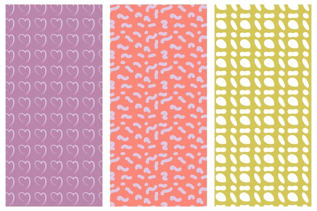 Set of seamless patterns with abstract drawings Design for fabric wallpaper packaging