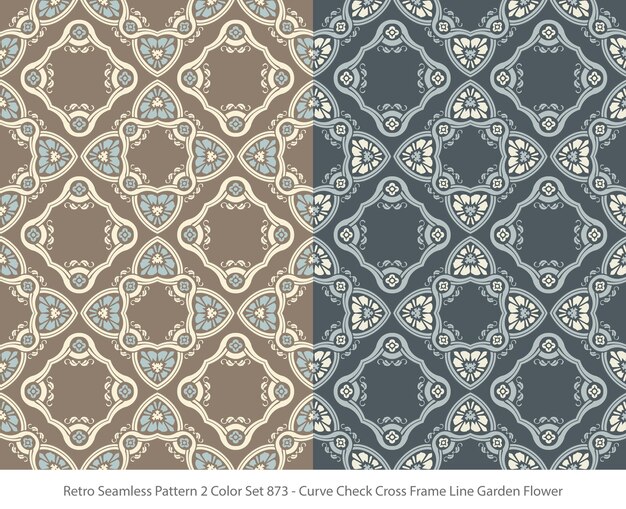 set of seamless patterns with curve frame flower