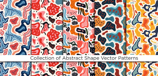 set of seamless patterns with hand drawn abstract shapes vector illustration