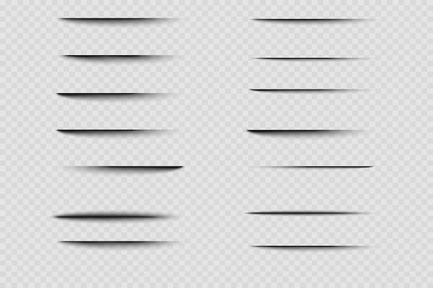 Set of shadow effects Horizontal dividing lines isolated on transparent background