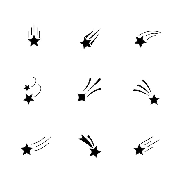 Set of Shooting Star Icons with Motion Trails
