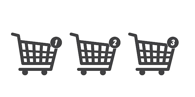 set of shopping cart icons with numbered notification bubbles