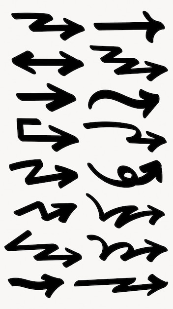 Set of simple bold lines hand drawn black arrows in various style