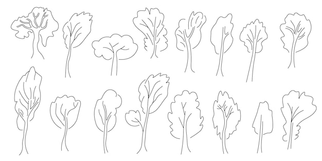 set of simple doodle line trees