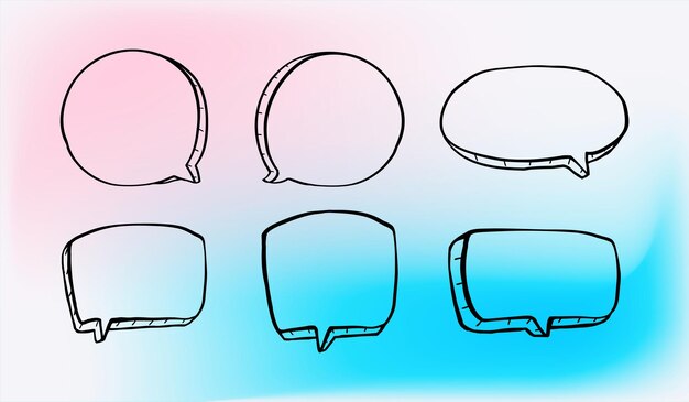 Set of simple lines hand drawn speech bubbles in various shapes gradient background Set of simple of hand drawn speech bubbles gradient background Set of simple lines hand drawn speech bubbles