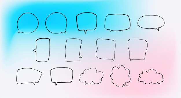 Set of simple lines hand drawn speech bubbles in various shapes gradient background Set of simple of hand drawn speech bubbles gradient background Set of simple lines hand drawn speech bubbles