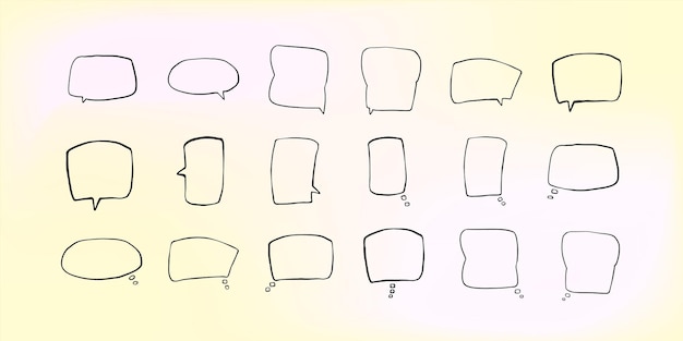 Set of simple lines hand drawn speech bubbles in various shapes gradient background Set of simple of hand drawn speech bubbles gradient background Set of simple lines hand drawn speech bubbles