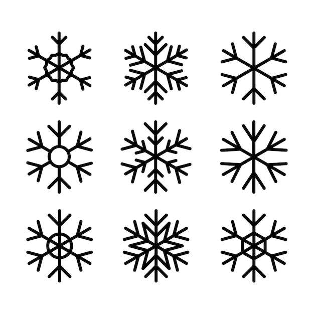 Set of Snowflakes icons Black snowflake Snowflakes template Snowflake winter Snowflake vector icon
