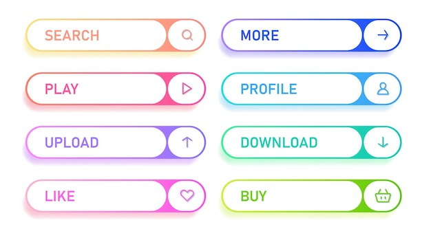 Set of social media modern buttons Different gradient colors and icons on oval forms with shadows