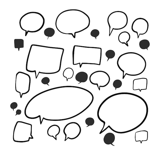 Set of speak bubble text, chatting box, message box outline cartoon illustration design. Balloon doo