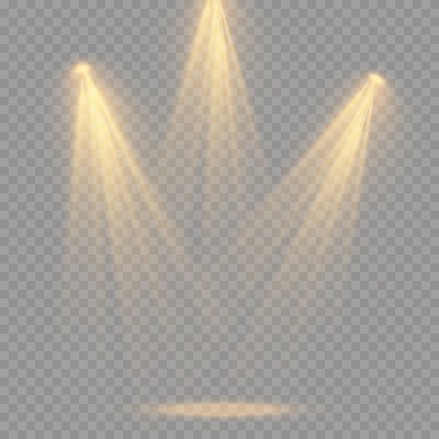 Set of Spotlight isolated. Vector glowing light effect with gold rays and beams