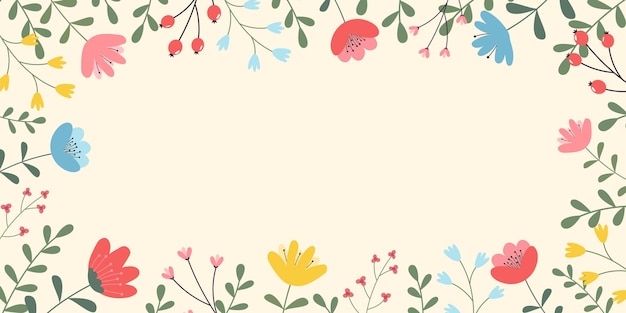 set of spring hand drawn elements floral decor flowers branches bouquets watering can teapot