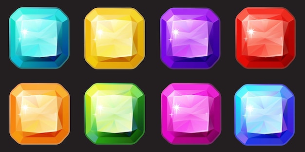 set of square shaped gems in various colors