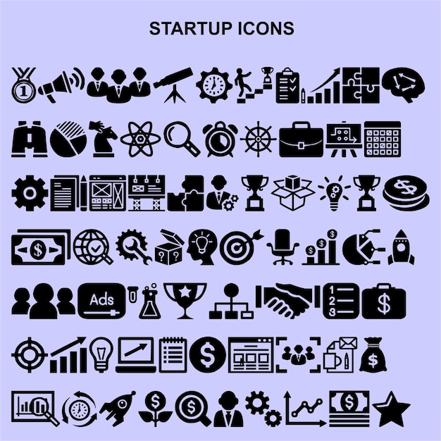 set of startup icons black vector