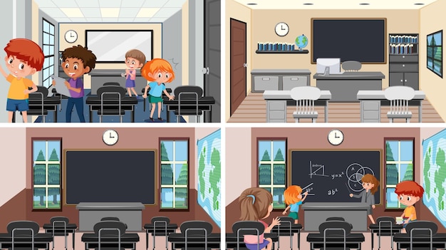 Set of student in the classroom scene