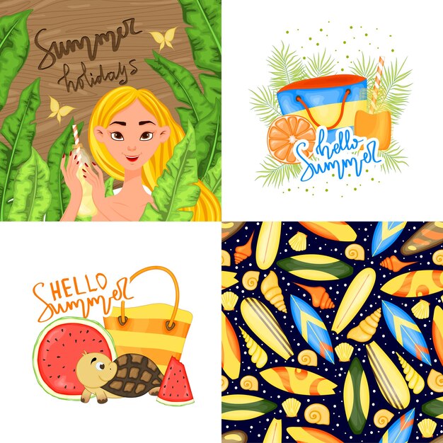 set of summer template for text and pattern. cartoon style. vector illustration.