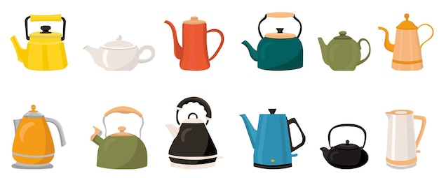 set of teapots in flat style vector