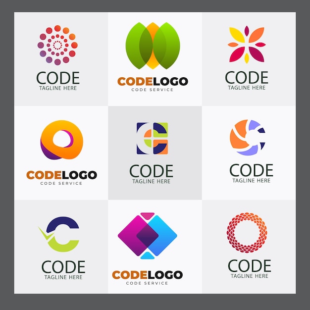 set of technology code logo icon abstract circuit programmer logo design template