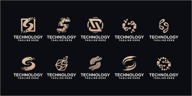 Set of technology letter S dot logo design. initial S for symbol tech, internet, system, Artificial Intelligence and computer. inspiration logo design modern.